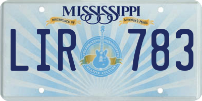 MS license plate LIR783