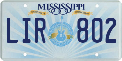 MS license plate LIR802
