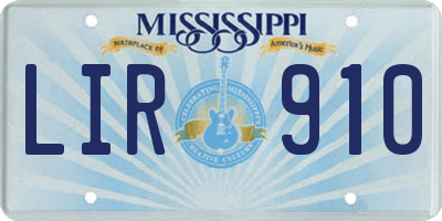 MS license plate LIR910