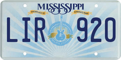 MS license plate LIR920