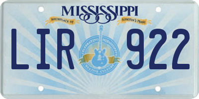 MS license plate LIR922