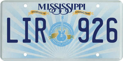 MS license plate LIR926