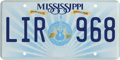 MS license plate LIR968