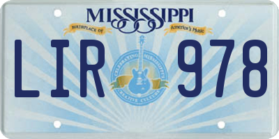 MS license plate LIR978