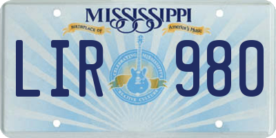 MS license plate LIR980