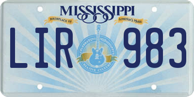 MS license plate LIR983