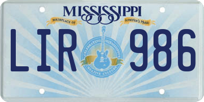 MS license plate LIR986