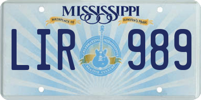 MS license plate LIR989