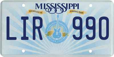MS license plate LIR990
