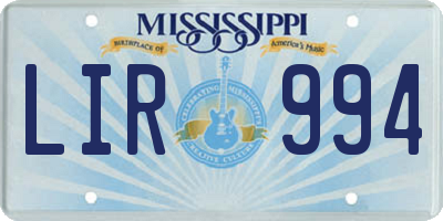 MS license plate LIR994