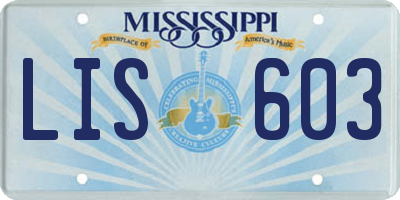 MS license plate LIS603