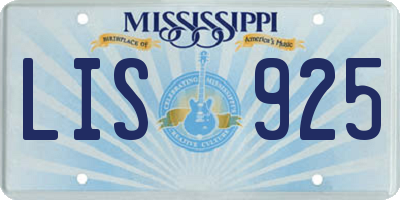 MS license plate LIS925