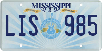 MS license plate LIS985