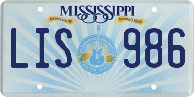 MS license plate LIS986