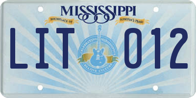 MS license plate LIT012