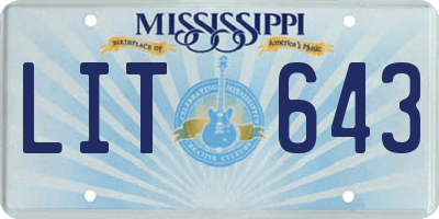 MS license plate LIT643