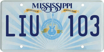 MS license plate LIU103