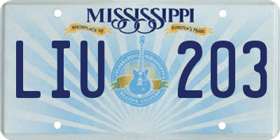 MS license plate LIU203