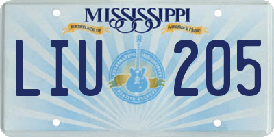 MS license plate LIU205