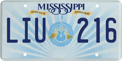 MS license plate LIU216