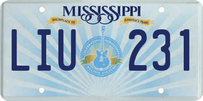 MS license plate LIU231
