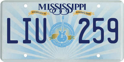 MS license plate LIU259