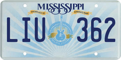 MS license plate LIU362