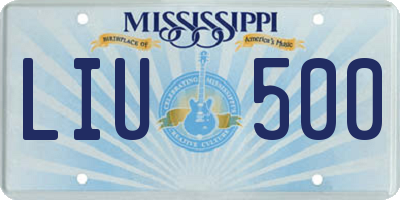MS license plate LIU500