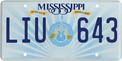 MS license plate LIU643