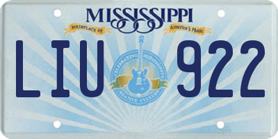 MS license plate LIU922