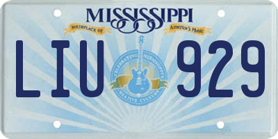 MS license plate LIU929