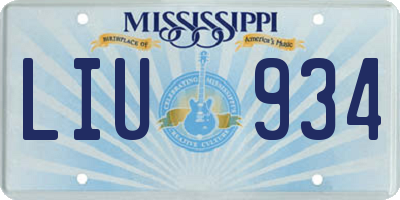 MS license plate LIU934