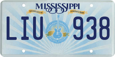 MS license plate LIU938