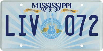 MS license plate LIV072