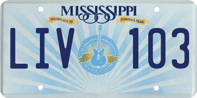 MS license plate LIV103