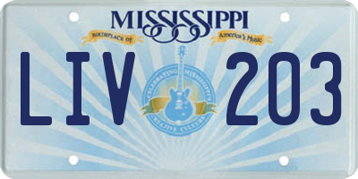 MS license plate LIV203