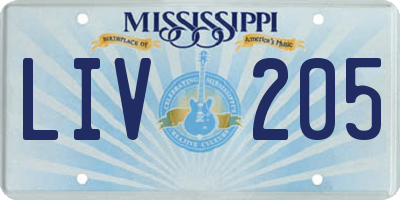 MS license plate LIV205