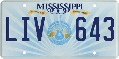 MS license plate LIV643