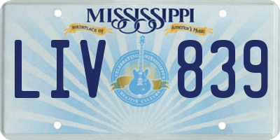 MS license plate LIV839
