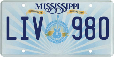 MS license plate LIV980
