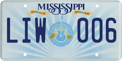 MS license plate LIW006