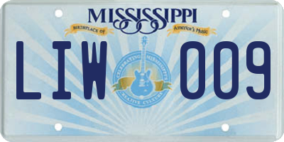 MS license plate LIW009