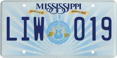 MS license plate LIW019