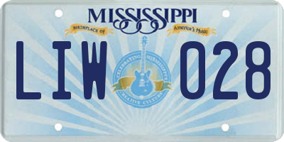 MS license plate LIW028