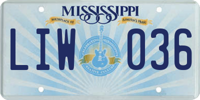 MS license plate LIW036