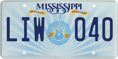 MS license plate LIW040