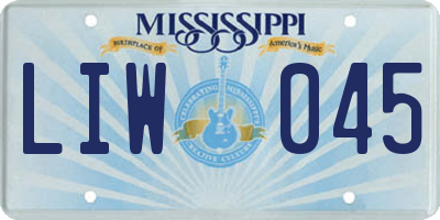 MS license plate LIW045
