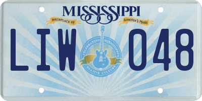 MS license plate LIW048