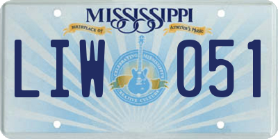 MS license plate LIW051