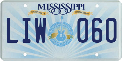 MS license plate LIW060